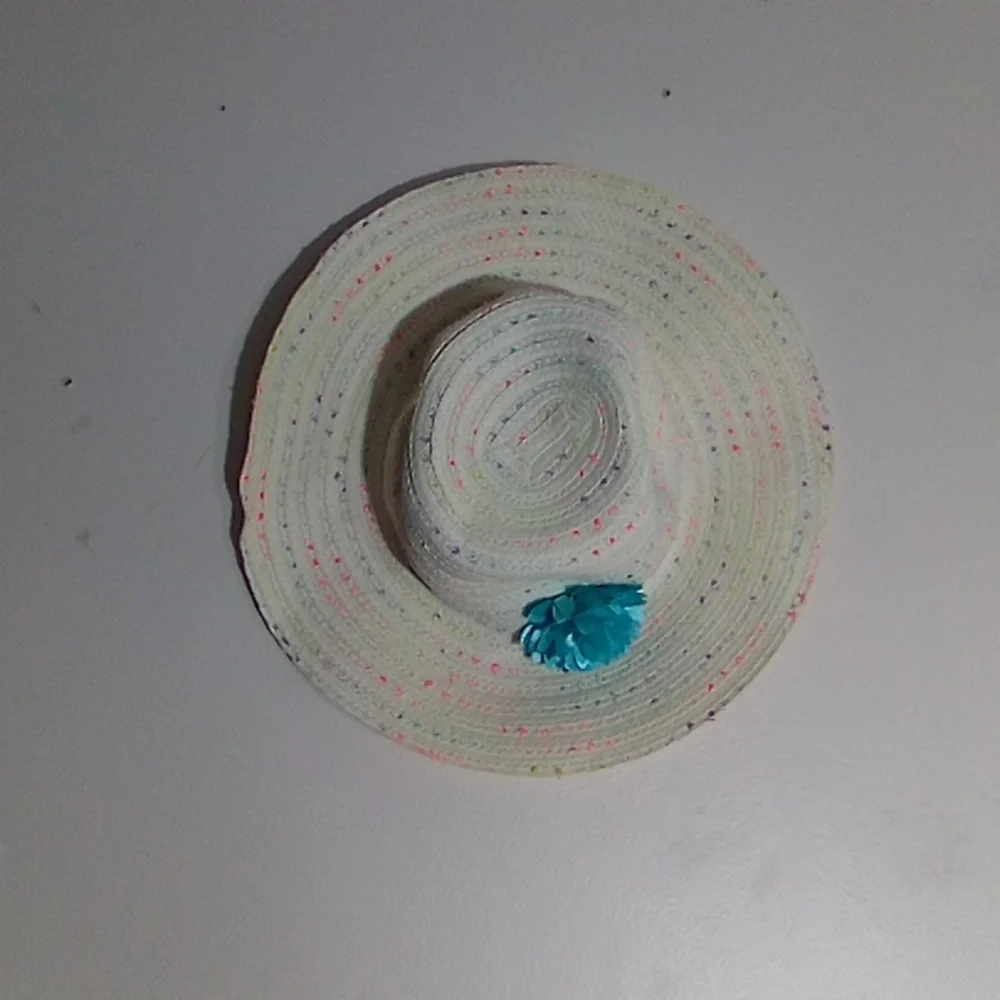 Gymboree Cream Straw Sun Hat with Teal Band and Multicolor Speckles size 4T-5T